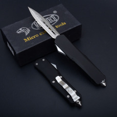 Microtech A07 Combat Troodon AUTO OTF Knife 3.54" Damascus Double Edge Dagger Blade,  Zinc Aluminum Handles