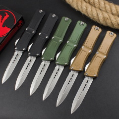 Microtech  Combat Troodon Gen III AUTO OTF Knife 3.85" M390MK Stonewashed Double Edge Dagger Blade, Deep Engraved Aluminum Handles