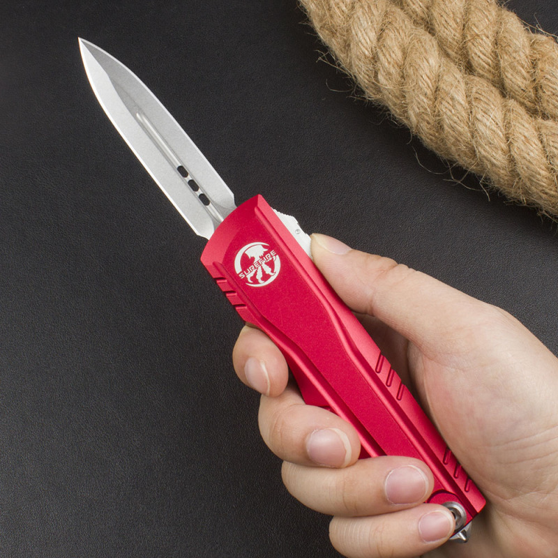 Microtech Combat Troodon Gen II AUTO OTF Knife 2.95" D2 Double Edge Dagger Blade, Black Aluminum Handles