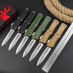 Microtech  Combat Troodon Gen III AUTO OTF Knife 3.85" M390MK Stonewashed Double Edge Dagger Blade, Deep Engraved Aluminum Handles