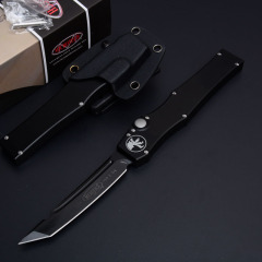 Microtech Customs Marfione Halo V OTF AUTO Knife 4.17" Black ELmax Tanto Blade, Aluminum Alloy Handles