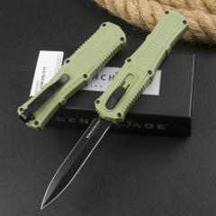 Benchmade 3370GY Claymore OTF AUTO Knife 3.89" CPM-D2 Double Edge Dagger Blade, Black Grivory Handles