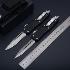 Microtech A07 Combat Troodon AUTO OTF Knife 3.54" Damascus Double Edge Dagger Blade,  Zinc Aluminum Handles