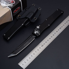 Microtech Customs Marfione Halo V OTF AUTO Knife 4.17" Black ELmax Tanto Blade, Aluminum Alloy Handles