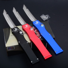 Microtech Customs Marfione Halo V OTF AUTO Knife 4.17" ELmax Tanto Blade, Aluminum Alloy Handles