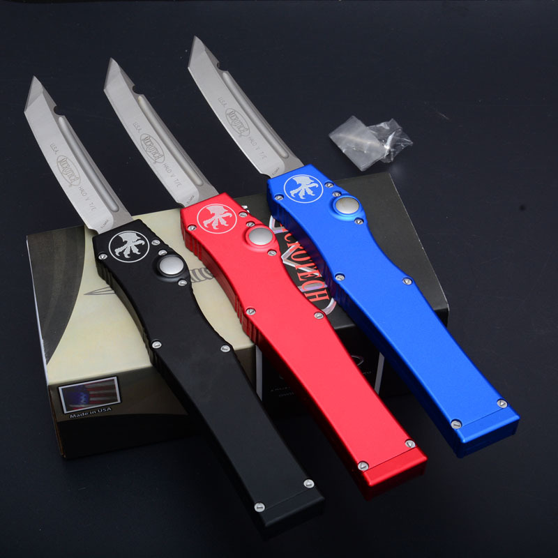 Microtech Customs Marfione Halo V OTF AUTO Knife 4.17" ELmax Tanto Blade, Aluminum Alloy Handles