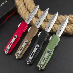 Microtech Combat Troodon Gen II AUTO OTF Knife 2.95" D2 Double Edge Dagger Blade, Black Aluminum Handles