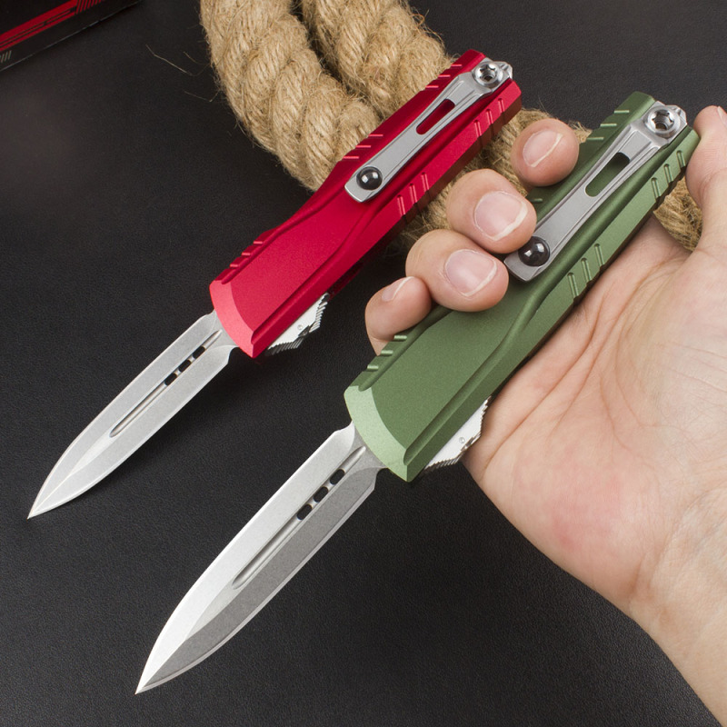 Microtech Combat Troodon Gen II AUTO OTF Knife 2.95" D2 Double Edge Dagger Blade, Black Aluminum Handles