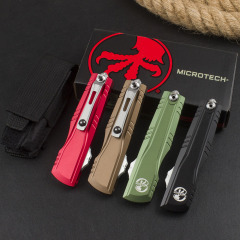 Microtech Combat Troodon Gen II AUTO OTF Knife 2.95" D2 Double Edge Dagger Blade, Black Aluminum Handles