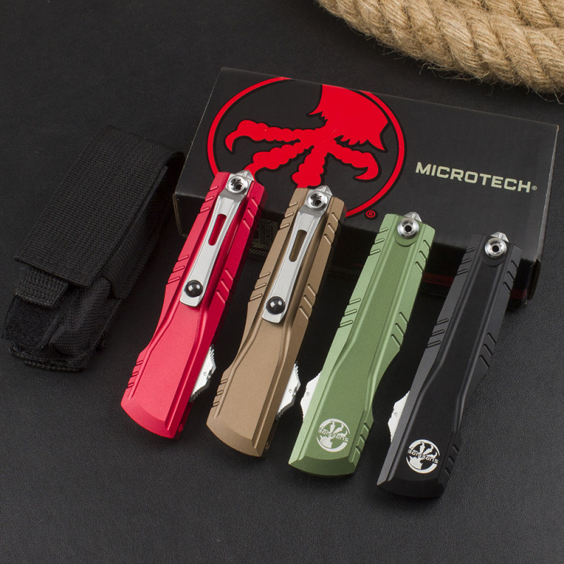 Microtech Combat Troodon Gen II AUTO OTF Knife 2.95" D2 Double Edge Dagger Blade, Black Aluminum Handles