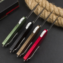 Microtech Combat Troodon Gen II AUTO OTF Knife 2.95" D2 Double Edge Dagger Blade, Black Aluminum Handles