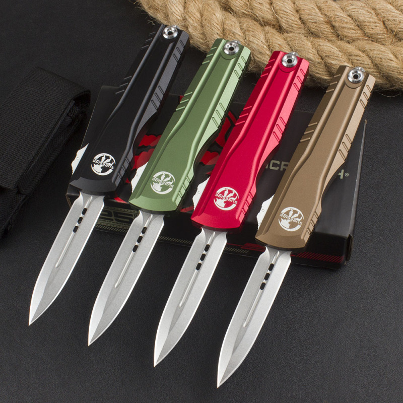 Microtech Combat Troodon Gen II AUTO OTF Knife 2.95" D2 Double Edge Dagger Blade, Black Aluminum Handles