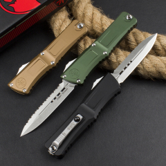 Microtech  Combat Troodon Gen III AUTO OTF Knife 3.85" M390MK Stonewashed Double Edge Dagger Blade, Deep Engraved Aluminum Handles
