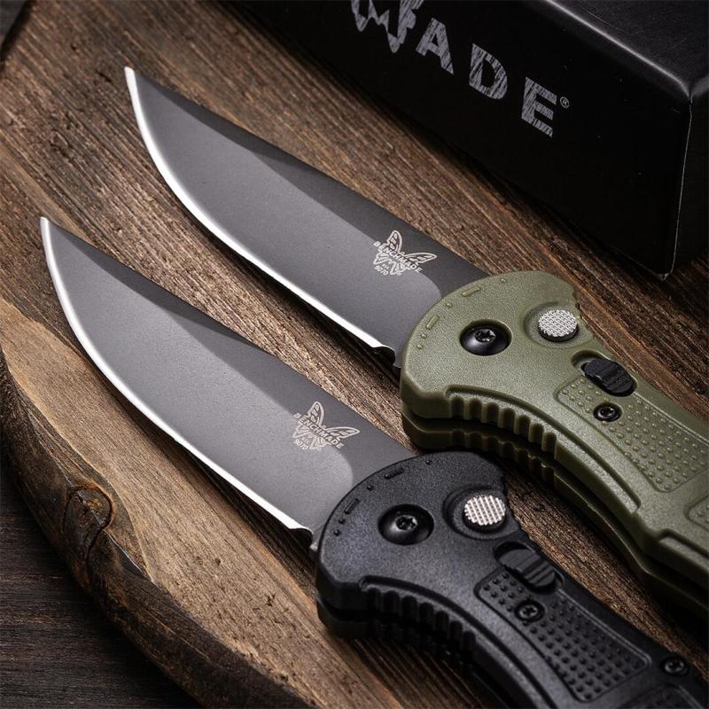 Benchmade 9070BK Claymore AUTO Folding Knife 3.81" CPM-D2 Drop Point Plain Blade, Grivory Handles 9070-1