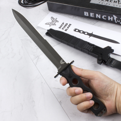 Benchmade 185BK SOCP Fixed Blade Knife 7.08" CPM-3V Black Double Edge Plain Dagger Blade, Black G10 Handles