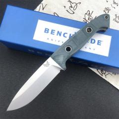 Benchmade Bushcrafter Fixed Blade Knife 4.4" CPM-S30V Satin Drop Point Blade Green G10 Handles Leather Sheath - 162
