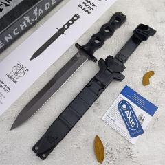 Benchmade 185BK SOCP Fixed Blade Knife 7.08" CPM-3V Black Double Edge Plain Dagger Blade, Black G10 Handles