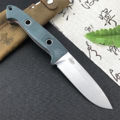 Benchmade Bushcrafter Fixed Blade Knife 4.4" CPM-S30V Satin Drop Point Blade Green G10 Handles Leather Sheath - 162