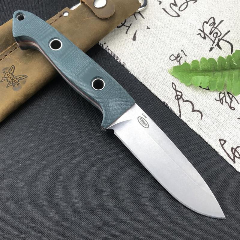 Benchmade Bushcrafter Fixed Blade Knife 4.4" CPM-S30V Satin Drop Point Blade Green G10 Handles Leather Sheath - 162