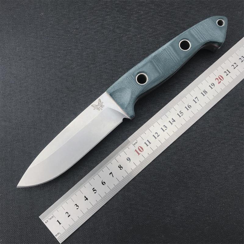 Benchmade Bushcrafter Fixed Blade Knife 4.4" CPM-S30V Satin Drop Point Blade Green G10 Handles Leather Sheath - 162