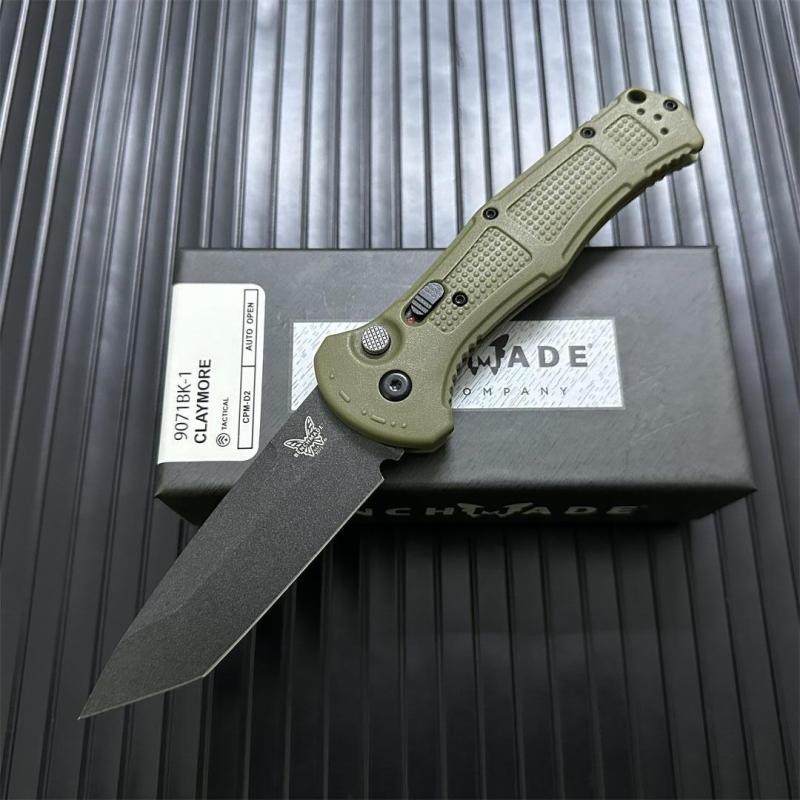 Benchmade 9070BK Claymore AUTO Folding Knife 3.81" CPM-D2 Drop Point Plain Blade, Grivory Handles 9070-1