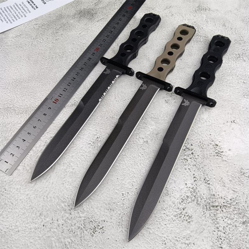 Benchmade 185BK SOCP Fixed Blade Knife 7.08" CPM-3V Black Double Edge Plain Dagger Blade, Black G10 Handles