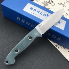 Benchmade Bushcrafter Fixed Blade Knife 4.4" CPM-S30V Satin Drop Point Blade Green G10 Handles Leather Sheath - 162