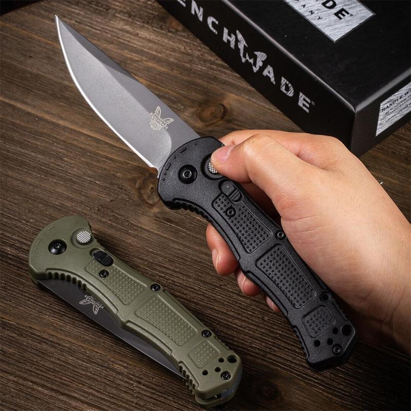 Benchmade 9070BK Claymore AUTO Folding Knife 3.81" CPM-D2 Drop Point Plain Blade, Grivory Handles 9070-1