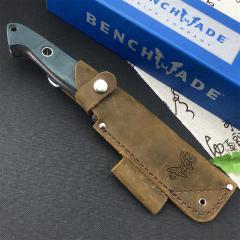 Benchmade Bushcrafter Fixed Blade Knife 4.4" CPM-S30V Satin Drop Point Blade Green G10 Handles Leather Sheath - 162