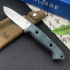 Benchmade Bushcrafter Fixed Blade Knife 4.4" CPM-S30V Satin Drop Point Blade Green G10 Handles Leather Sheath - 162