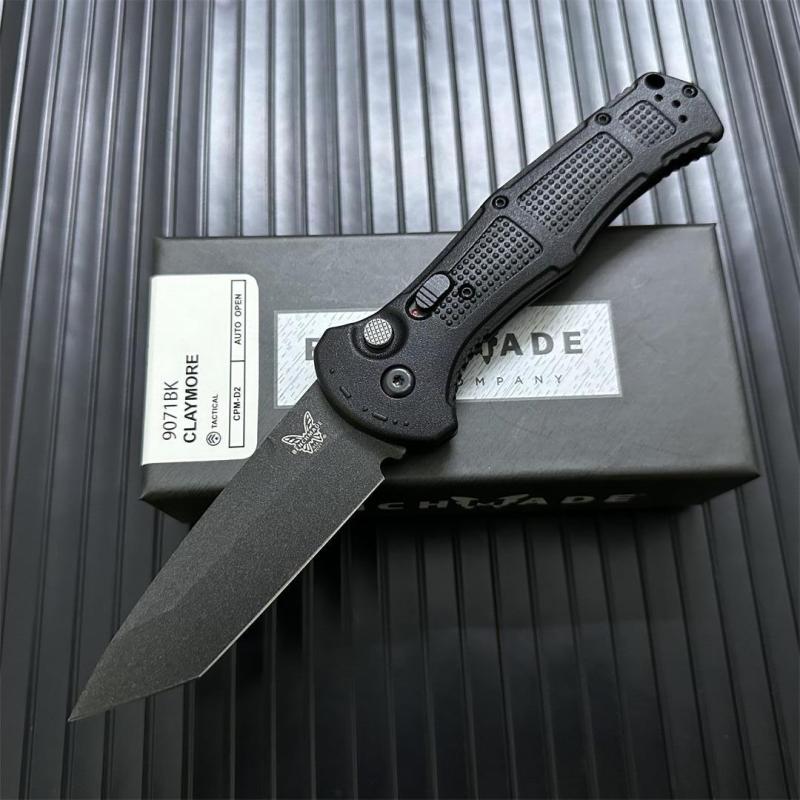 Benchmade 9070BK Claymore AUTO Folding Knife 3.81" CPM-D2 Drop Point Plain Blade, Grivory Handles 9070-1