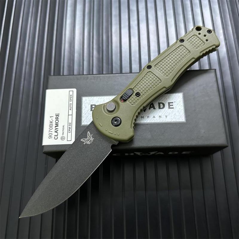Benchmade 9070BK Claymore AUTO Folding Knife 3.81" CPM-D2 Drop Point Plain Blade, Grivory Handles 9070-1