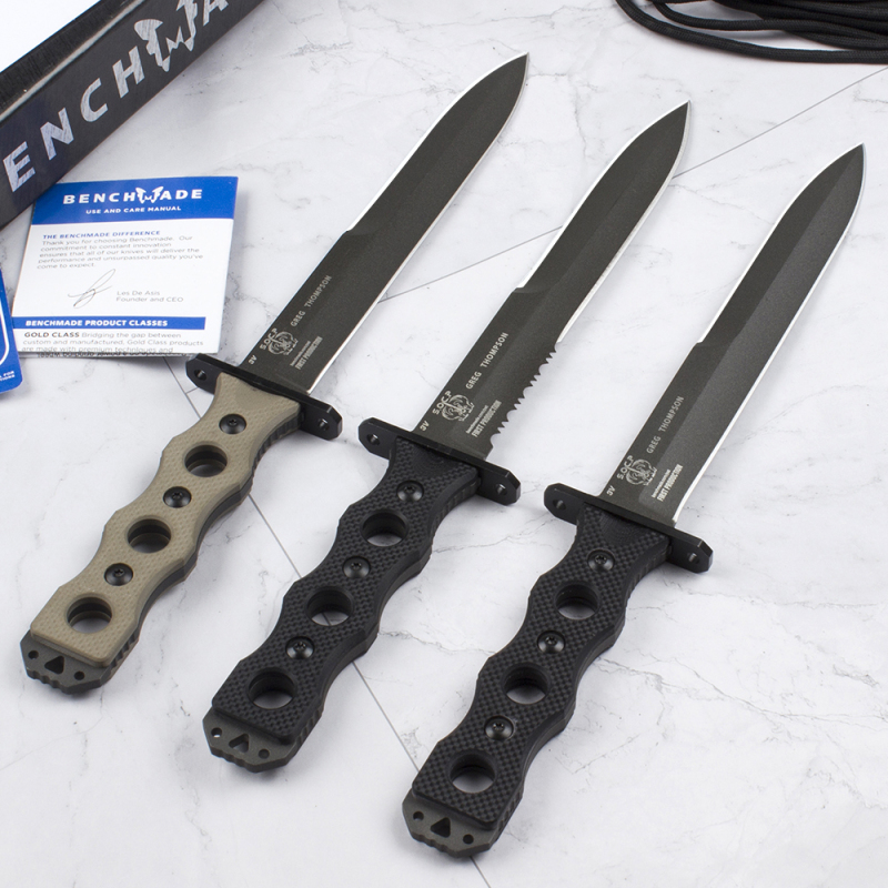 Benchmade 185BK SOCP Fixed Blade Knife 7.08" CPM-3V Black Double Edge Plain Dagger Blade, Black G10 Handles