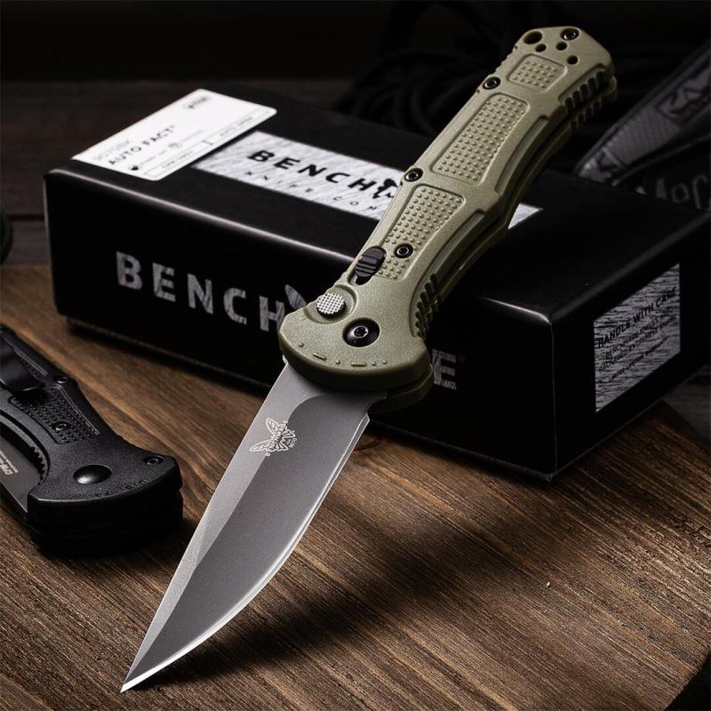 Benchmade 9070BK Claymore AUTO Folding Knife 3.81" CPM-D2 Drop Point Plain Blade, Grivory Handles 9070-1