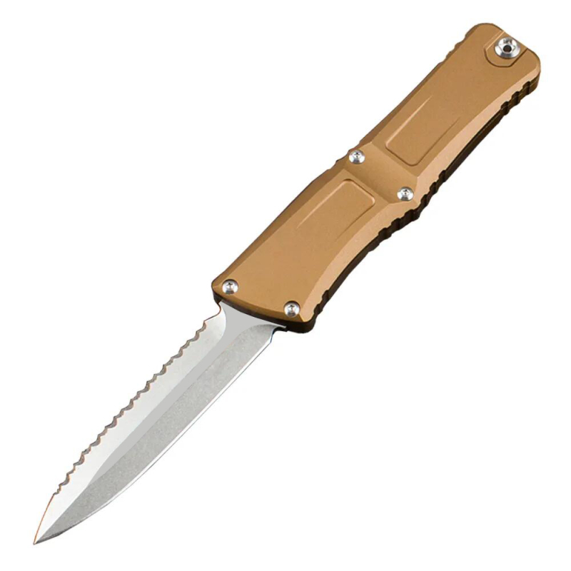 Microtech Combat Troodon Gen III AUTO OTF Knife 3.85" M390MK Stonewashed Double Edge Dagger Blade, Deep Aluminum Handles