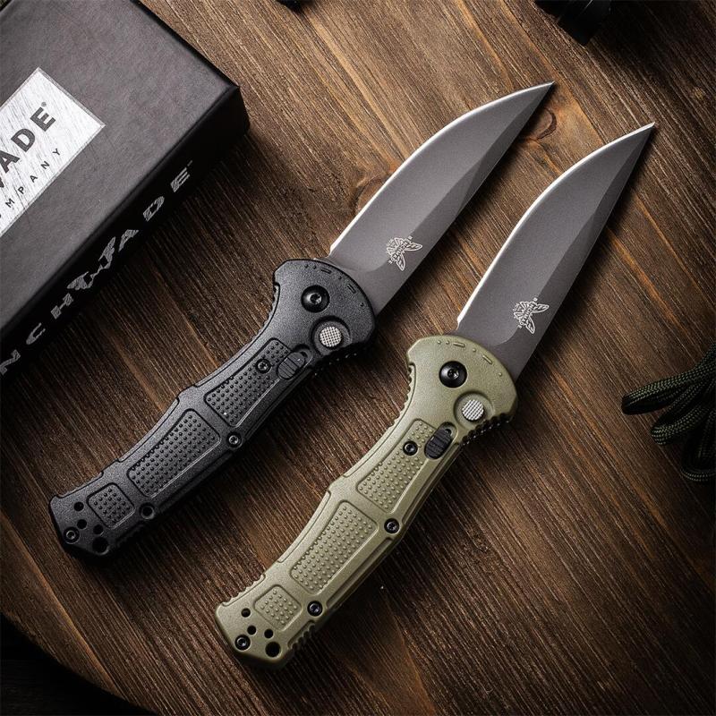 Benchmade 9070BK Claymore AUTO Folding Knife 3.81" CPM-D2 Drop Point Plain Blade, Grivory Handles 9070-1