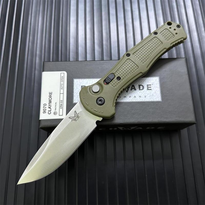 Benchmade 9070BK Claymore AUTO Folding Knife 3.81" CPM-D2 Drop Point Plain Blade, Grivory Handles 9070-1