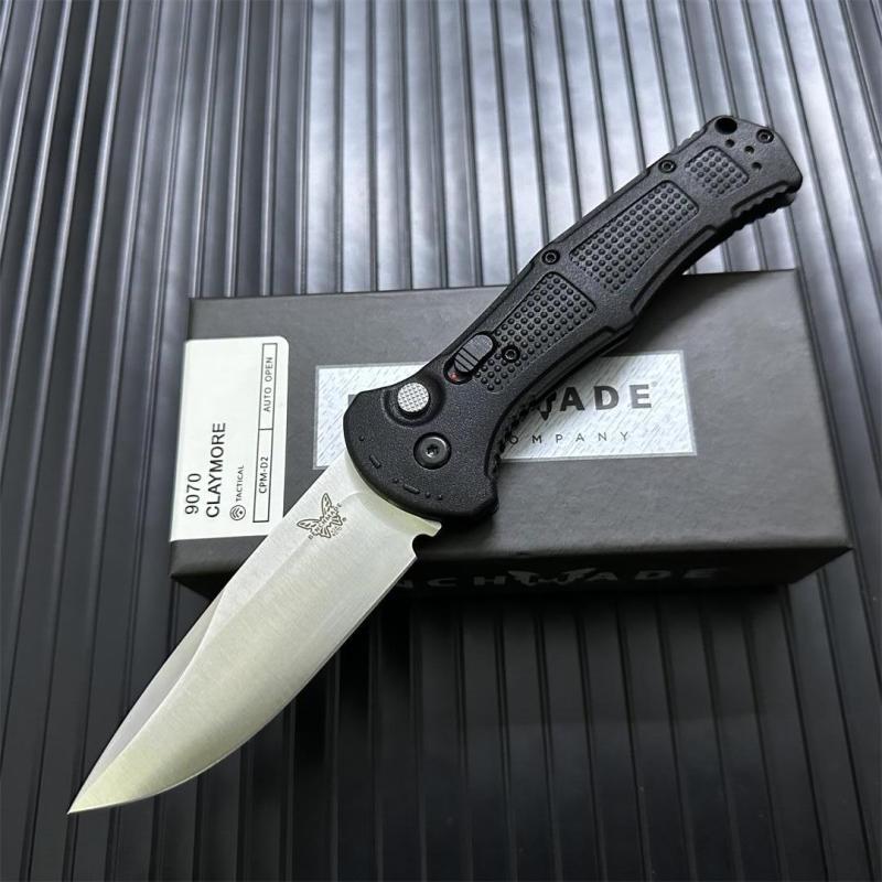 Benchmade 9070BK Claymore AUTO Folding Knife 3.81" CPM-D2 Drop Point Plain Blade, Grivory Handles 9070-1