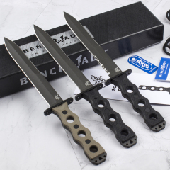 Benchmade 185BK SOCP Fixed Blade Knife 7.08" CPM-3V Black Double Edge Plain Dagger Blade, Black G10 Handles