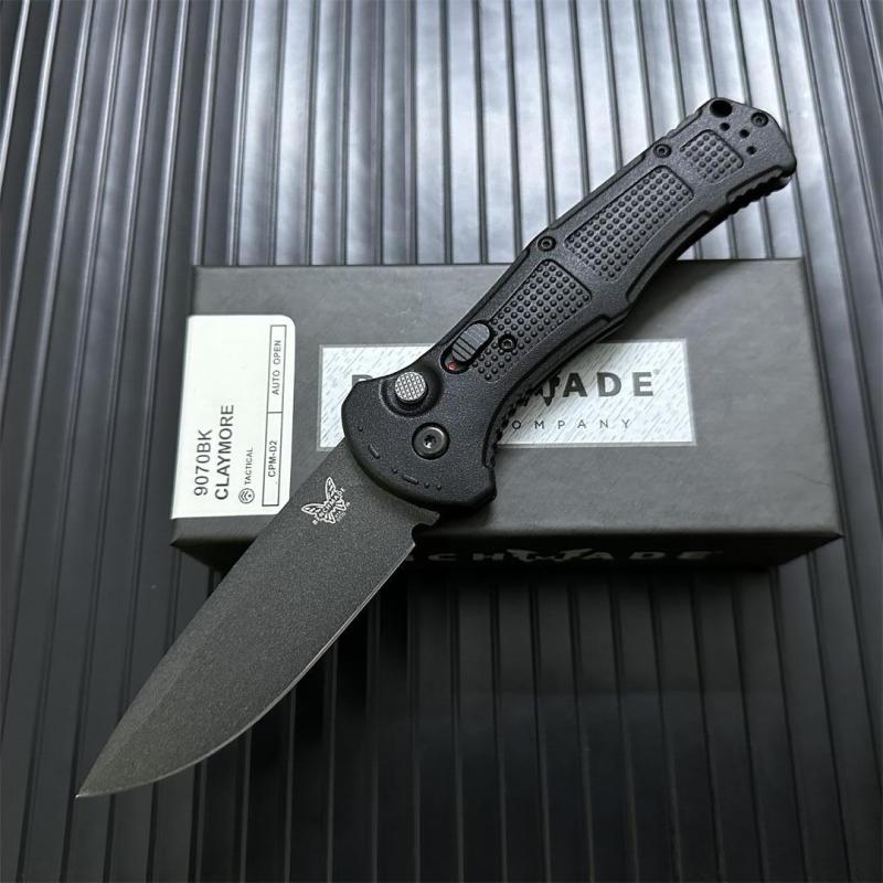 Benchmade 9070BK Claymore AUTO Folding Knife 3.81" CPM-D2 Drop Point Plain Blade, Grivory Handles 9070-1