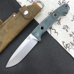 Benchmade Bushcrafter Fixed Blade Knife 4.4" CPM-S30V Satin Drop Point Blade Green G10 Handles Leather Sheath - 162