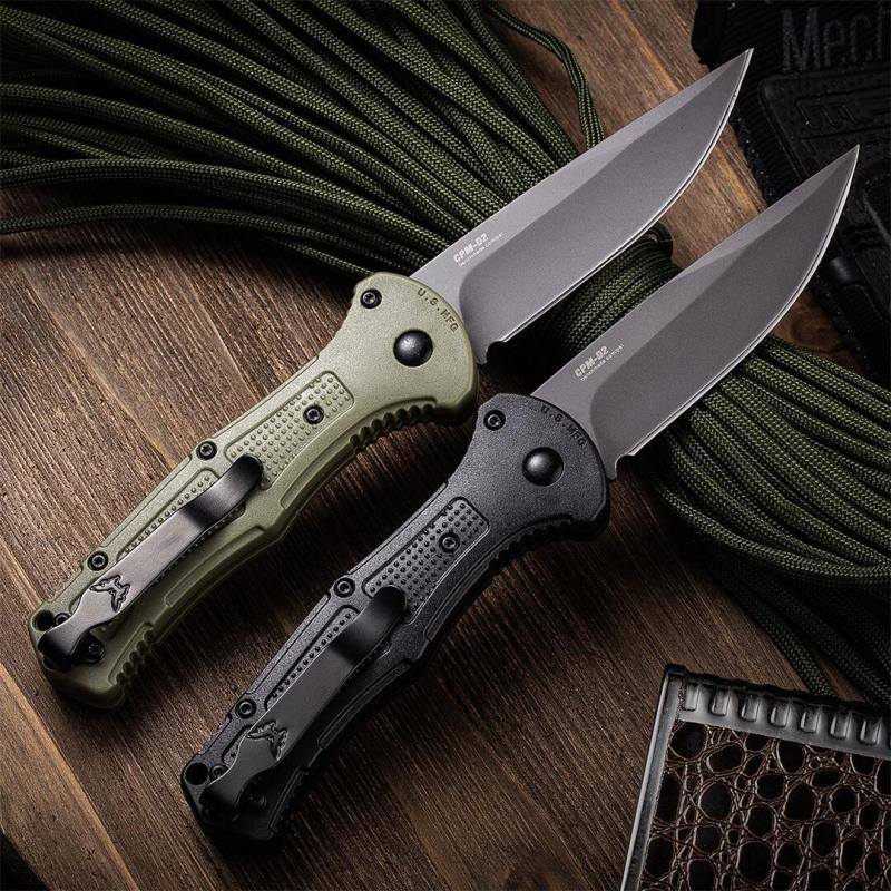 Benchmade 9070BK Claymore AUTO Folding Knife 3.81" CPM-D2 Drop Point Plain Blade, Grivory Handles 9070-1