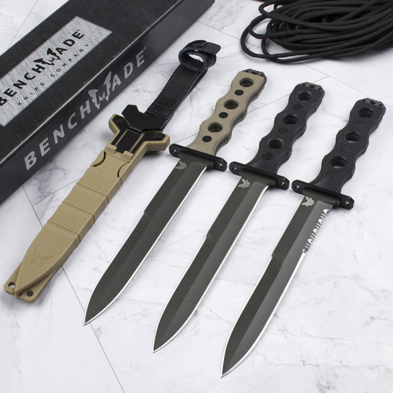 Benchmade 185BK SOCP Fixed Blade Knife 7.08" CPM-3V Black Double Edge Plain Dagger Blade, Black G10 Handles