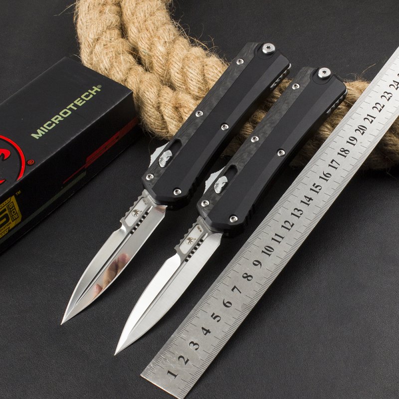 Microtech 184-10AP Glykon AUTO OTF Knife 3.62" M390 Blade, Carbon Fiber+Aviation Aluminum Handles