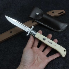 Italy AKC 11'' Godfather Stiletto Mafia OTF AUTO Knife 5.11" 440 Steel Mirror Blade, Acrylic Handles