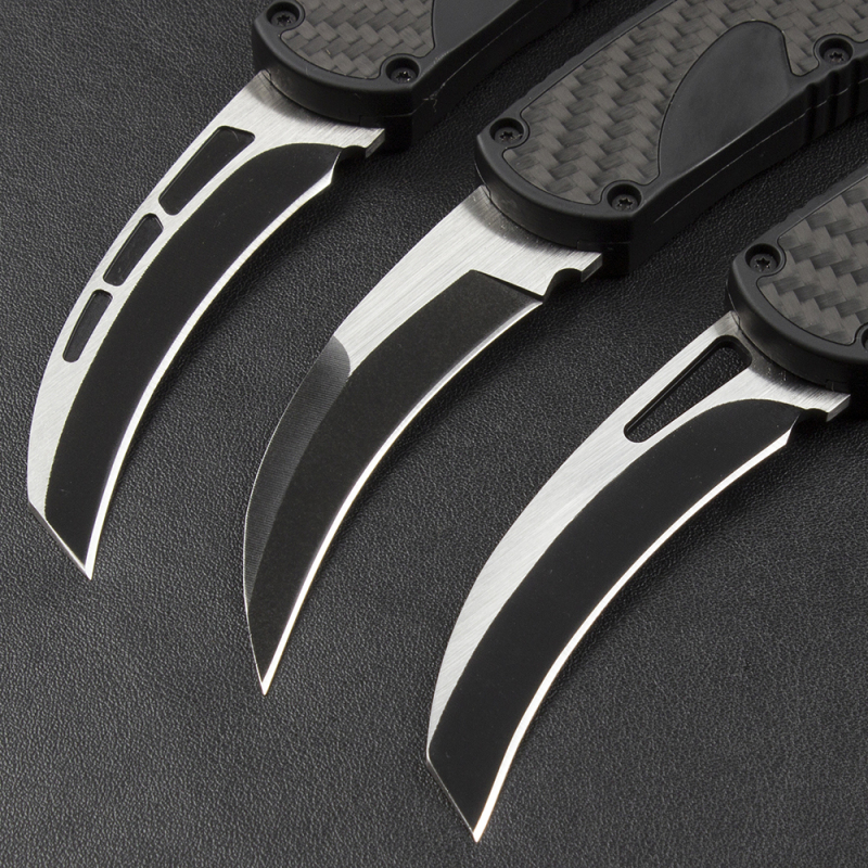 Microtech Claw Karambit AUTO OTF Knife 2.87" 440c Blade, Carbon Finer+Zinc Aluminum Alloy Handles