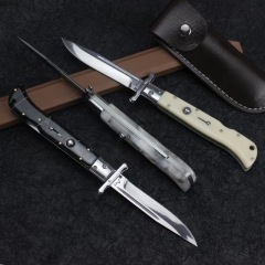 Italy AKC 11'' Godfather Stiletto Mafia OTF AUTO Knife 5.11" 440 Steel Mirror Blade, Acrylic Handles