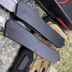 Microtech Scarab II D/E OTF AUTO Knife 3.89" M390 Blade, Black Aviation Aluminum Handles