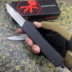 Microtech Scarab II D/E OTF AUTO Knife 3.89" M390 Blade, Black Aviation Aluminum Handles