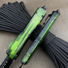 Microtech Green UTX-70 Ultratech OTF AUTO Knife 3.34" M390 Plain Blade, Acrylic+Aluminum Alloy Handles